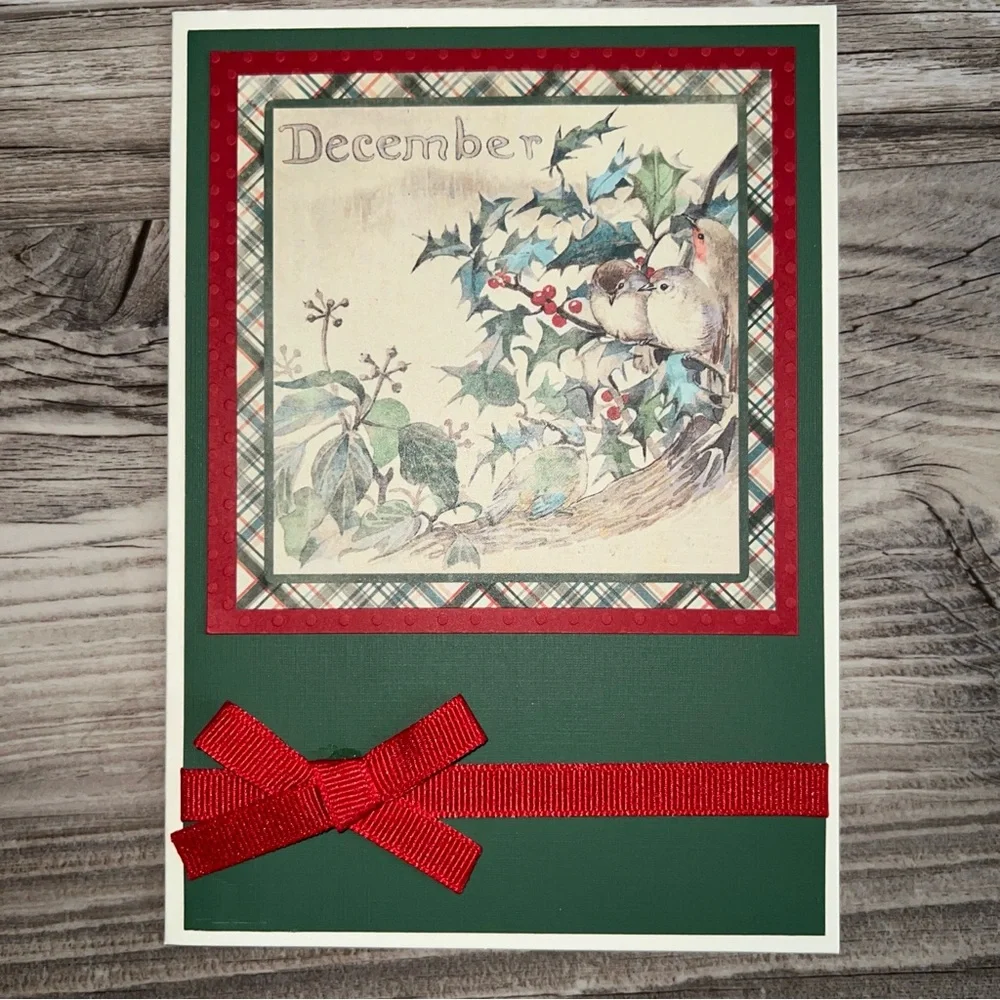 Vintage Style Christmas Greeting Cards with Red and Green Bows With Envelopes
